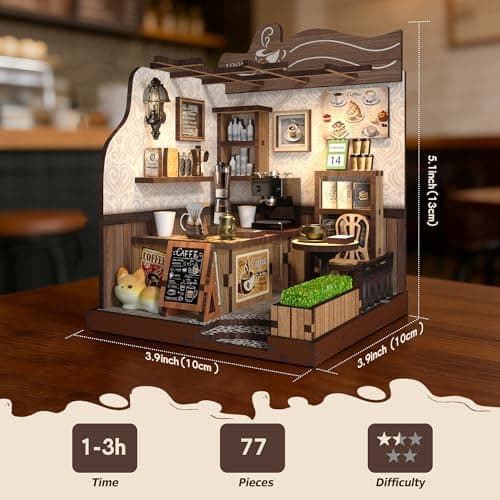 Soothee DIY Miniature Kit - 3D Puzzles for Adults & Teens, Book Nooks and Model Building Kits for Bookshelf Decor, Relaxing Craft & Unique Gift for Craft Lovers (Country Cafe) - Thumbnail 4