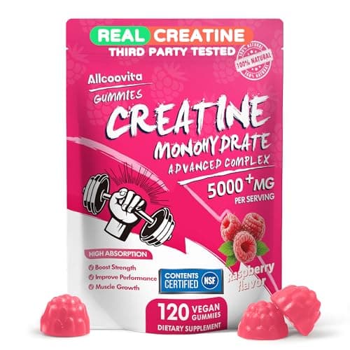 NSF Certified Creatine Gummy - Creatine Monohydrate Gummies 5000mg for Men & Women -120 Gummies Advanced Formula, Muscle Strength, Muscle Builder, Energy Boost, Pre-Workout Supplement-Raspberry - Image 1