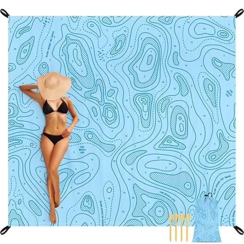 SkyNature Beach Blanket Waterproof Sandproof, 78”x 86” Large Sand Free Beach Mat with 4 Stakes & Portable Bag, Big Flodable Compact Outdoor Pockets Picnic Blanket