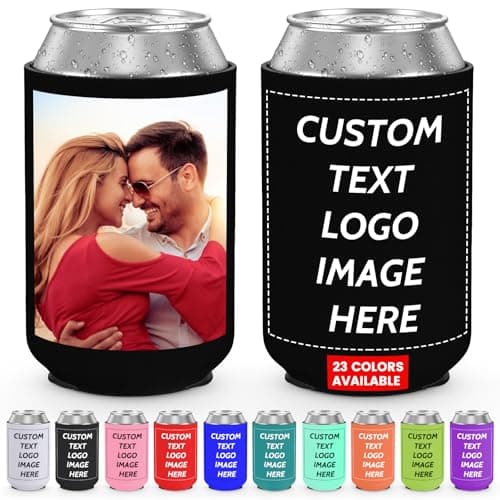 Custom Neoprene Can Cooler Sleeves 2 Pack Bulk Drink Insulated Beer Can Coolers Personalized Logo Image Text Collapsible Can Sleeves for Weddings, Parties, Mother’s Day, Father’s Day
