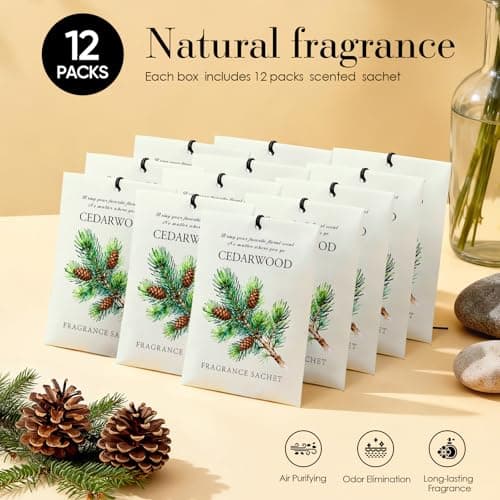 HOMELLAX Cedarwood Scented Sachet Bags - 12 Pack Closet & Drawer Freshener, Long Lasting Odor Eliminator for Wardrobes, Cars & Storage, Home Fragrance Air Freshener Sachets - Thumbnail 4