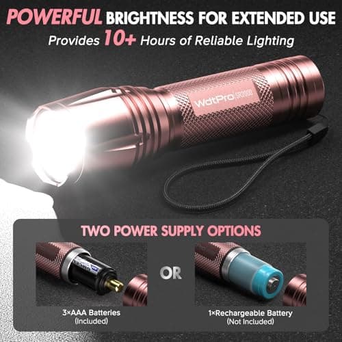 WdtPro LED Flashlight High Lumens SR2000 Pro, 2 Pack Brighter Tactical Flashlights with 5 Modes & Zoomable, Powerful Mini Flash Light for Emergency, Camping, Hiking (Pink) - Thumbnail 4