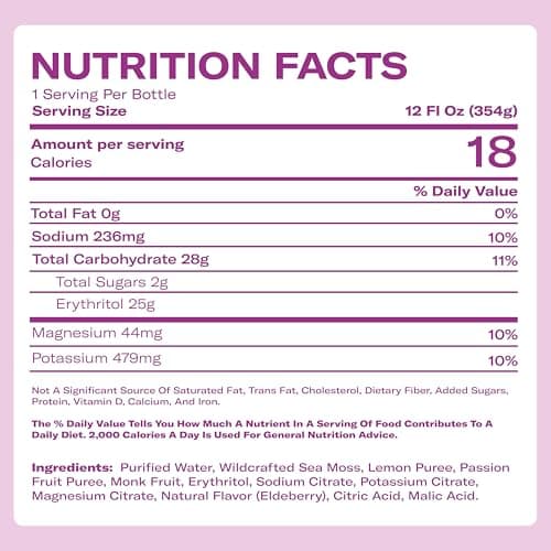 Passion Fruit Elderberry Sea Moss Electrolyte Lemonade – Exotic Drink – No Added Sugar with Sea Moss & Electrolytes – 4 x 12 fl oz Bottles – Made in USA - Thumbnail 2