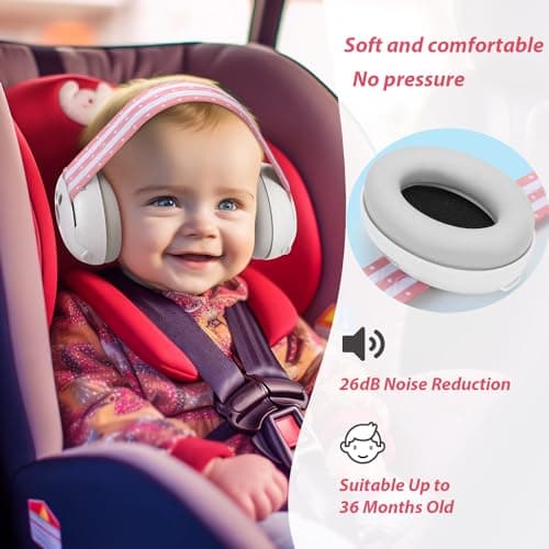 Laudexua Baby Ear Protection, Noise Cancelling Headphones for Babies and Toddlers Up to 36 Months, Comfortable Infant Ear Muffs for Effectively Hearing Protection and Help Sleep (Pink) - Thumbnail 3
