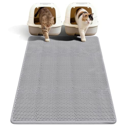 Cat Litter Mat for Large Cats, Double Layer Honeycomb Cat Litter Trapping Mat, Waterproof Urine Proof Non-Slip Kitty Litter Mats for Indoor Kitty Litter Box, Easy to Clean Grey (46.45“ x 26") - Image 1