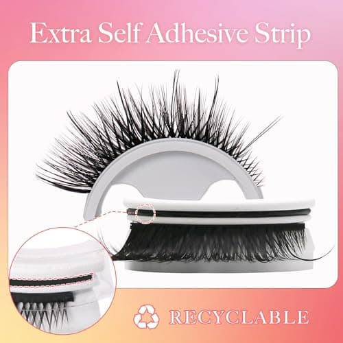 JoMay Self Adhesive Eyelashes No Lash Glue Needed Reusable Up to 5x Natural Strip Lashes 3D Super Fluffy False Eyelashes Easy to Apply & Remove Full Bouncy Volume & Curl 3 Pairs(Dream Girl) - Thumbnail 3