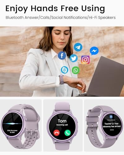 Smart Watches for Women(Answer/Make Calls), 1.27'' AMOLED Screen Activity Trackers with Heart Rate/Sleep/SpO2 Monitor, Smartwatch for iPhone/Samsung/Android,120+ Sport IP68 Fitness Watch 2Bands Violet - Thumbnail 5