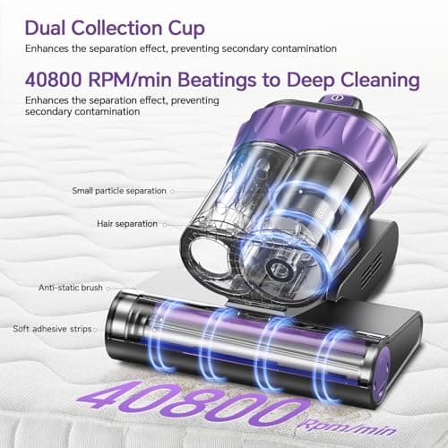 Mattress Vacuum Cleaner 18Kpa Bed Vacuum Cleaner with Smart Dust Sensor,UV-C Light,HEPA Filter,150°F Heat,500W Powerful Handheld,for Pet Hair,Sofa,Couch CribValentine's Day Gift Ideas for Women - Thumbnail 4