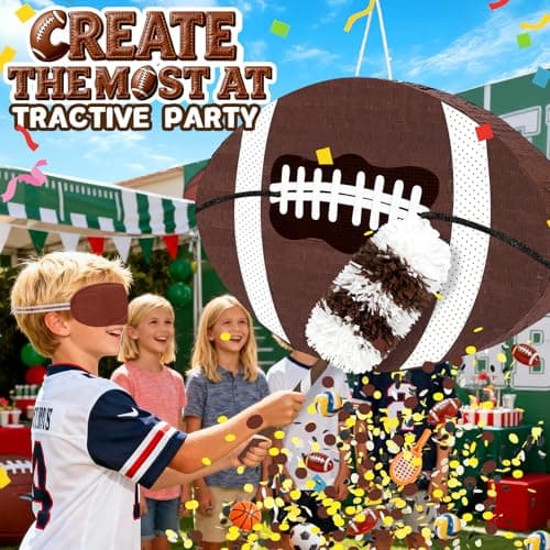 25" Football Pinata for Boy Bithday Party - Includes 24" Bat Stick, Eye Mask, Rope | Large Sports Ball piñatas Decorations Game Day Tailgate Party Supplies Kids - Thumbnail 3
