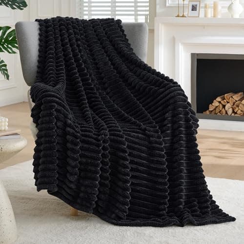 Joiedomi Black Throw Blanket for Couch, Soft & Warm Black Fleece Blankets Gifts for Women Men Mom, Cozy Cute Soft Throw 50x60 Inches - Image 1