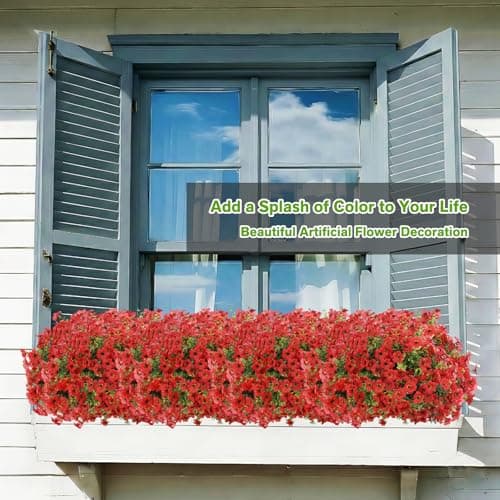 LetuoClips Artificial Flowers Fake Plants for Outdoors Spring Decoration, 13Bundles Silk Realistic UV Resistant Faux Flowers for Outside Planter Porch Yard Patio Garden Home Indoor, Red - Thumbnail 6