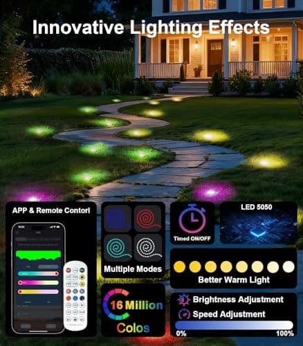 50Ft Permanent Outdoor Ground Lights Smart Color Changing, Pathway Christmas Lights Waterproof, Walkway Lighting for Outside Garden Back Yard Driveway Patio Sidewalk Landscape Path Decorations - Thumbnail 4