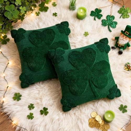REBANDEN St Patricks Day Throw Pillow Covers Decorations 18x18 in 2-Piece Set,Green Pillow Covers Linen Spring Pillow Case Home Sofa St Patricks Day Decor. - Thumbnail 5