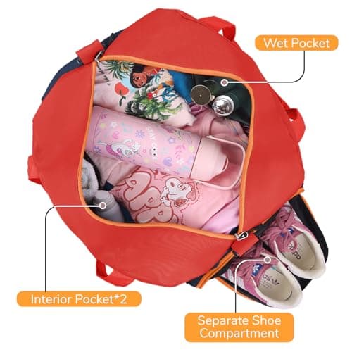 WOOMADA Travel Duffle Bag, Weekend Bag with Wet Pocket & Trolley Sleeve, Overnight Duffel(red&dark blue) - Thumbnail 5