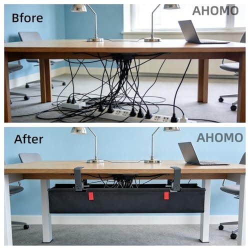 AHOMO,Under Desk Cable Management,No Drill 36",cord organizer,with Silicone Pads (No Scratch!)16 Cable Ties,Washable PE Honeycomb Base,Clamp/Screw Mount-Fits Any Desk 0-2.1",No Stinky Cardboard! Black - Thumbnail 2