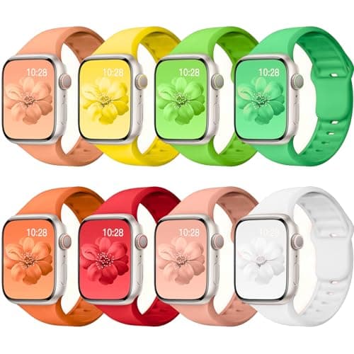 8 Pack Sport Bands Compatible with Apple Watch Bands 40mm 38mm 41mm 42mm 44mm 45mm 49mm 46mm for Women Men,Silicone Waterproof Strap for iWatch Apple Watch Series11 10 9 Ultra 8 7 6 5 4 3 2 1 SE - Image 1