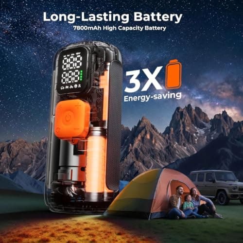 Tire Inflator Portable Air Compressor, 160 PSI Fast Inflation with 22 Cylinder Motor, Cordless Tire Pump with Digital Pressure Gauge, Auto Shut-Off, Air Pump for Car, SUV, Motorcycle, Bicycle, Black - Thumbnail 4