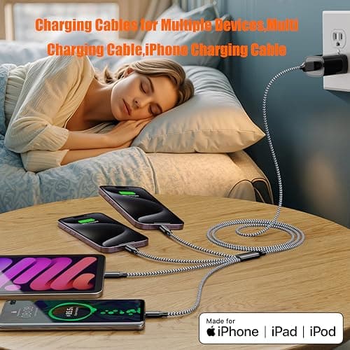 HYXing Multi Charging Cable 4ft 2Pack, 4 in 1 Charging Cable Nylon Braided Lightning iPhone Charger,Universal Charger Phone Cord with Type-C,Micro USB,IP Port for iPhone17-5/Android -Black Grey - Thumbnail 2