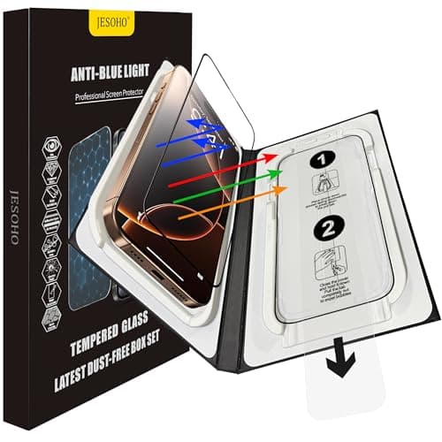 JESOHO Screen Protector for iPhone 16 pro & iPhone 17 Blue Light Block HD Tempered Glass with Easy Installation Tray,Touch Sensitive, 9H Hardness, Anti-Scratch,2 Pack - Image 1