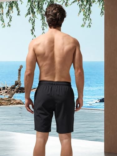Arcweg Men's Swim Trunks Black with Compression Liner and Zipper Pockets Quick Dry Bathing Suit Board Swimming Shorts Medium - Thumbnail 3