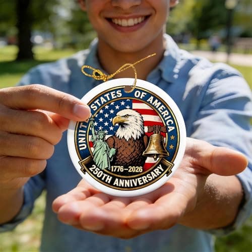250th Anniversary USA Ornaments for Patriotic Christmas Decorations, United States 250 Anniversary Bell Ornament, Patriotic Keepsake for America’s 250th Birthday-Ceramic Style2 - Thumbnail 5