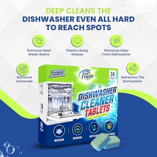 True Fresh Dishwasher Cleaner & Deodorizer Tablets, 24-Pack Dishwasher Maintenance Tablets for Interior, Pump, Filter, Spray arm & Drain, Helps Remove Grease, Limescale & Mineral Buildup 1-Year Supply - Thumbnail 3