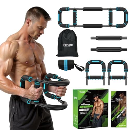 Vanlgs Twister Arm Trainer for Men, Chest Workout Equipment 5-Level Adjustable (40-130lb) with Ergonomic 27° Targets Biceps/Clip/Thigh, Portable Exerciser for Home Gym Travel Fitness, Blue