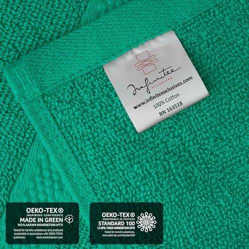 Infinitee Xclusives Luxury Wash Cloths for Showering [13x13] – 100% Cotton Washcloths [Pack of 12], Soft and Absorbent Face Towels for Bathroom Wash Clothes, Gym, and Spa (Vivid Green) - Thumbnail 5