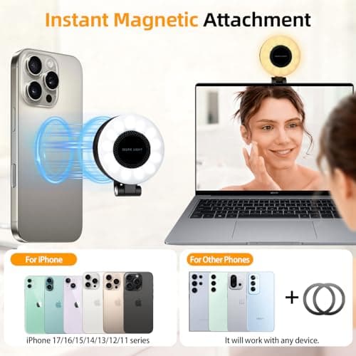 Magnetic Selfie Light for iPhone with Mirror Foldable Magnetic Fill Light with Sticky Ring for Android Rechargeable Portable Phone Ring Lights for Selfies, Video, Makeup, Vlog, Tiktok, CRI95 - Thumbnail 4