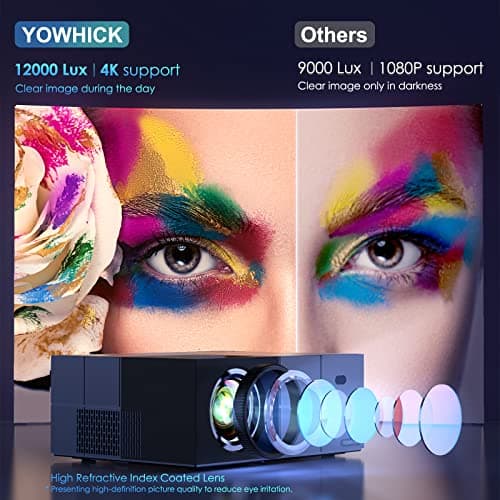 Projector with WiFi and Bluetooth,12000LM Native 1080P Outdoor Projector, YOWHICK Portable Movie Smart Projector, Home Projector 4K Supported for Phone/TV Stick /HDMI/USB Gift Ideas - Thumbnail 2