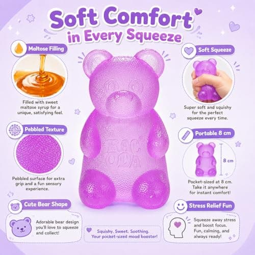 Zhgood Gummy Bear Squishy, Sensory Fidget Toy Toys for Anxiety Stress Relief,Squishies Sensory Toy for Adults Kids Teens,Purple Stress Ball for Classroom Prize, Birthday Gifts Party Favors - Thumbnail 2