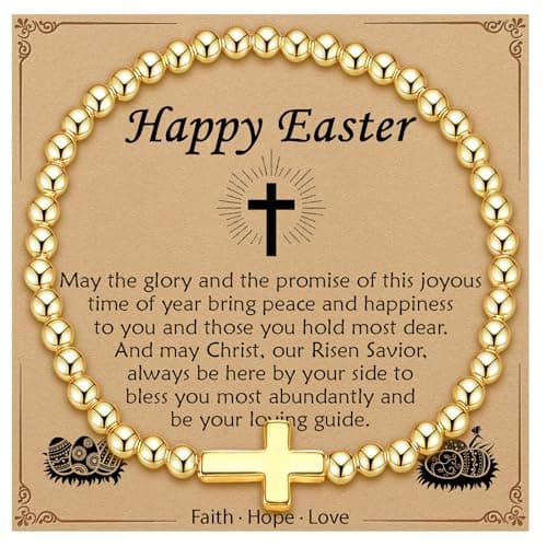KLIFOWDY Christian Cross Bracelet for Women 14K Gold Plated Stretch Charm Bracelet for Women Confirmation Baptism Easter Gifts for Friends Daughter Sister Jewelry Gift (Easter-01, Gold Plated) - Image 1