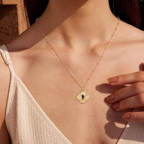 Valloey Rover Gold Necklace for Women 14K Gold Plated Cubic Zirconia Pendant Necklace Simple Dainty Ball Chain Necklace Jewelry Gift for Women - Thumbnail 2