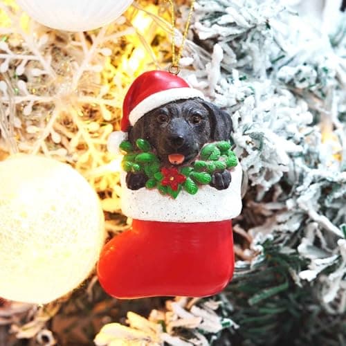 Cici & Jimmy Black Labrador Retriever with Santa Hat in Christmas Sock Dog Ornaments for Christmas Tree - Thumbnail 2