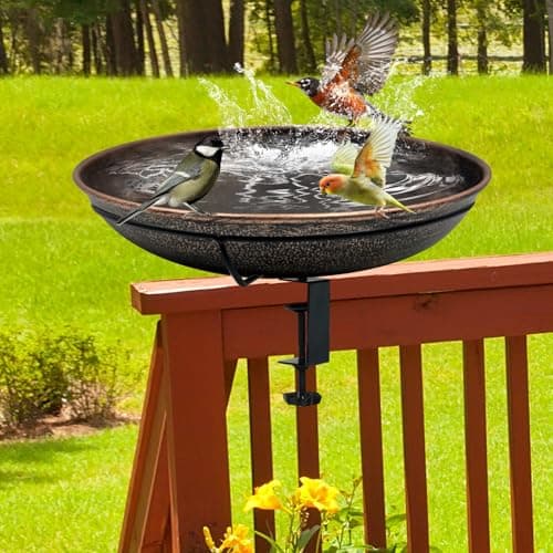 OUISJYER Deck Mounted Bird Bath, Easy to Clean12 Detachable Bath Bowl, Metal Birdbath for Outside with Sturdy Adjustable Clamp for Railing Balcony Fence Outdoor Decor 0.7 Gallon - Thumbnail 6