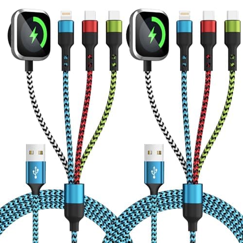 Jogrytece Dual USB C Port 4 in 1 Multi Charging Cable for iWatch Charger/Type C Charger/IP Port,Travel Chargers for Multiple Devices, Portable Designed for iWatch &iPhone 17-12 5FT - Image 1