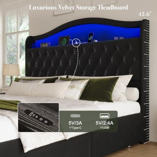 Uteeran King Size Bed Frame and Headboard & 4 Storage Drawers - Thumbnail 3