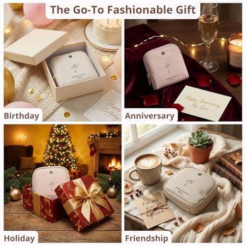 tianzong Small Travel Jewelry Case, Bridesmaid Gifts, Tangle-Free Jewelry Pouch Bag with Gift Box, Waterproof PU Jewelry Organizer for Valuables (Pink, Double Zipper) - Thumbnail 5