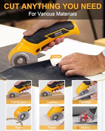 Cardboard Cutter Electric Box Cutter, Father Day Gifts for Dad from Daughter Son Wife, 4V Cordless Electric Scissors Rotary Blade for Cardboard Recycling Rechargeable DIY Tools Cutting Carpet Leather - Thumbnail 4