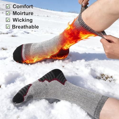 Juedverty Ultra Thick Thermal Merino Wool Socks for Men and Women，Fleece Lined Winter Hiking Warm Boot Work Socks 3 Pairs - Thumbnail 4