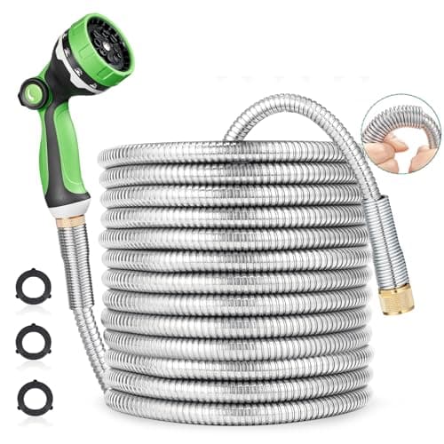 HOMEIDEAS 75 ft Leak-proof Stainless Steel Metal Garden Hose Set - Newly Premium SUS304 Spring Protective Sleeve, Anticorrosive 3/4" Brass Fittings - Perfect for Outdoor Watering - Image 1