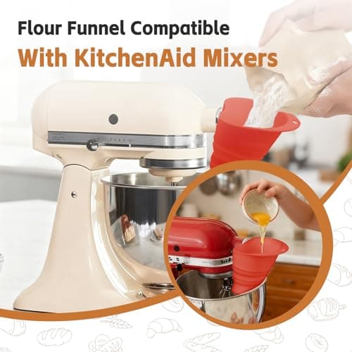 Flour Funnel for KitchenAid Mixer - Stand Mixer Attachment Compatible with (KSM150) 4.5-5 Qt Tilt-Head Mixers Red (Red) - Thumbnail 2