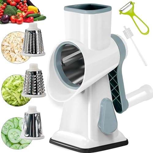 YOUCZON Rotary Cheese Grater Multi-Purpose Stainless Steel Cheese Shredder - Cheese Grater With Handle Effortless Grating of Carrots, Potatoes, Vegetables, and Fruits (White) - Image 1