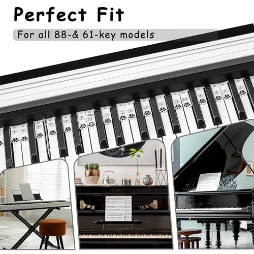 XynkoreX Silicone Piano Keyboard Stickers, Removable Piano Keyboard Note Labels for Learning, 88-Key Full Size, Piano Notes Guide for Beginner, Reusable Comes Unique and cute dog paw design (Black) - Thumbnail 5