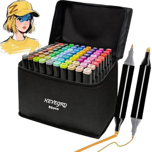 HEVEGRD 80 Colors Alcohol Markers Set, Dual Tips Blender Art Marker for Drawing Permanent Sketch Marker for adult coloring, Illustrations Alcohol Based Markers, Artist Pens - Image 1