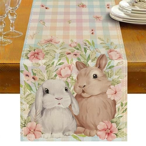 Oeyliz Easter Table Runner Bunny Rabbit Easter Kitchen Dining Table Decoration Table Runners 13x72 Inches Spring Table Runners Table Decoration for Home Party Decor Multicolors‌