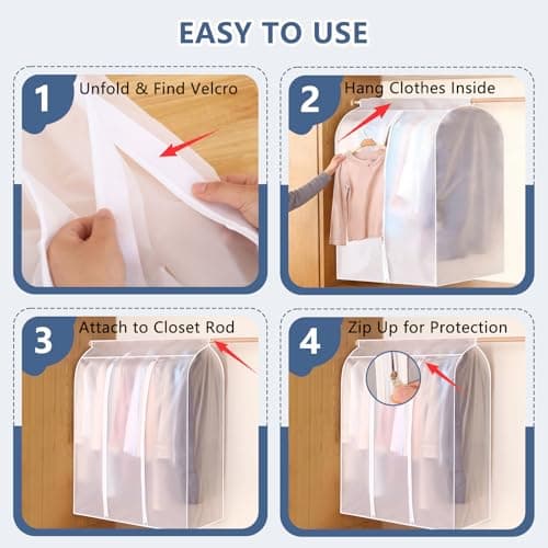 3D Hanging Closet Organizer & Garment Protector - Large Capacity Breathable Dust Cover for Dresses, Suits, & Heavy Coats | Transparent Window for Easy View | Space-Saving Closet Storage (47x24x20 in) - Thumbnail 3