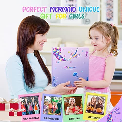 MAIGOZON Mermaid Art Craft Kit for Kids, 56 Piece Set with Pencil Case, Markers, Crayons, Gel Pens, Erasers, Stencils, Ruler - Thumbnail 6