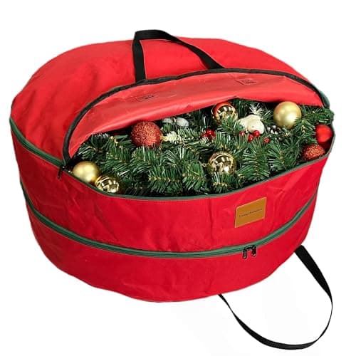 24x12 inchs Wreath Storage Container,Red Double storage bag,Heavy Duty 600D Oxford Cloth,Garland Wreaths Container For Xmas Holiday Wreaths Storage Holder - Image 1
