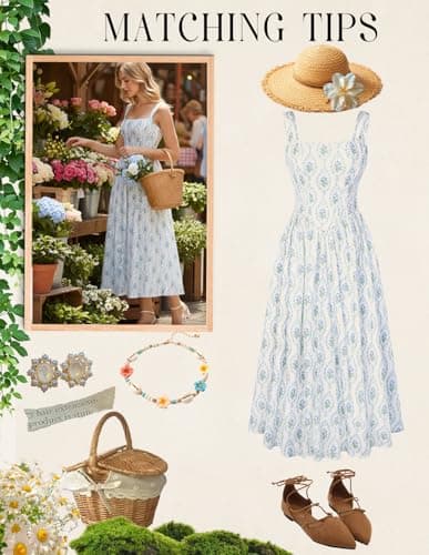 Women's Floral Corset Sundress Square Neck Sleeveless Cottagecore Dresses Summer Casual Dress Blue Size 12 - Thumbnail 5
